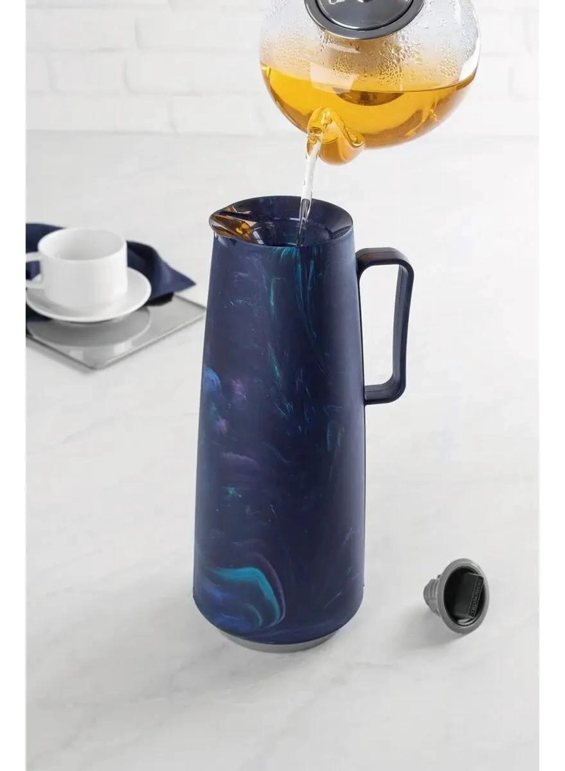 TETERA TE RMICA DE 1 LITRO CON DECORACION JASPEADA AZUL Y NEGRO - 2