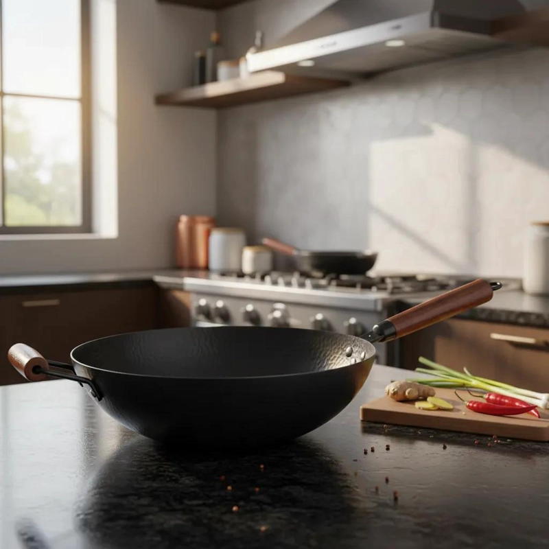 WOK DE HIERRO FORJADO DE 32 CM CON MANGO DE MADERA PARA COCCION TRADICIONAL - 2