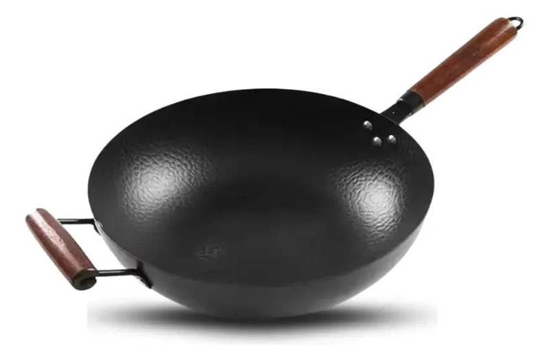 WOK DE HIERRO FORJADO DE 32 CM CON MANGO DE MADERA PARA COCCION TRADICIONAL - 6