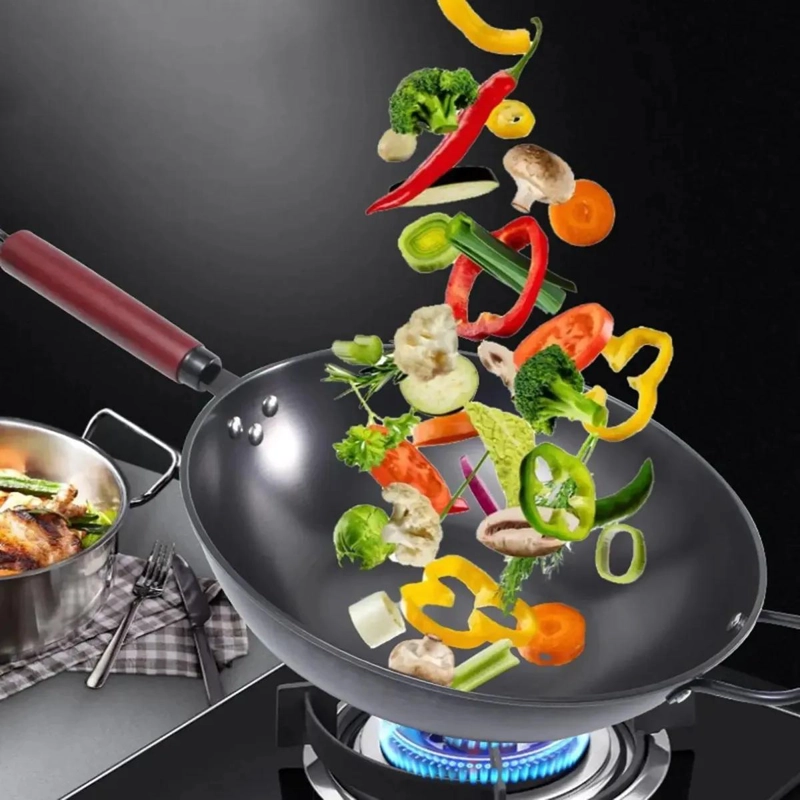 WOK DE HIERRO FORJADO DE 32 CM CON MANGO DE MADERA PARA COCCION TRADICIONAL - 8