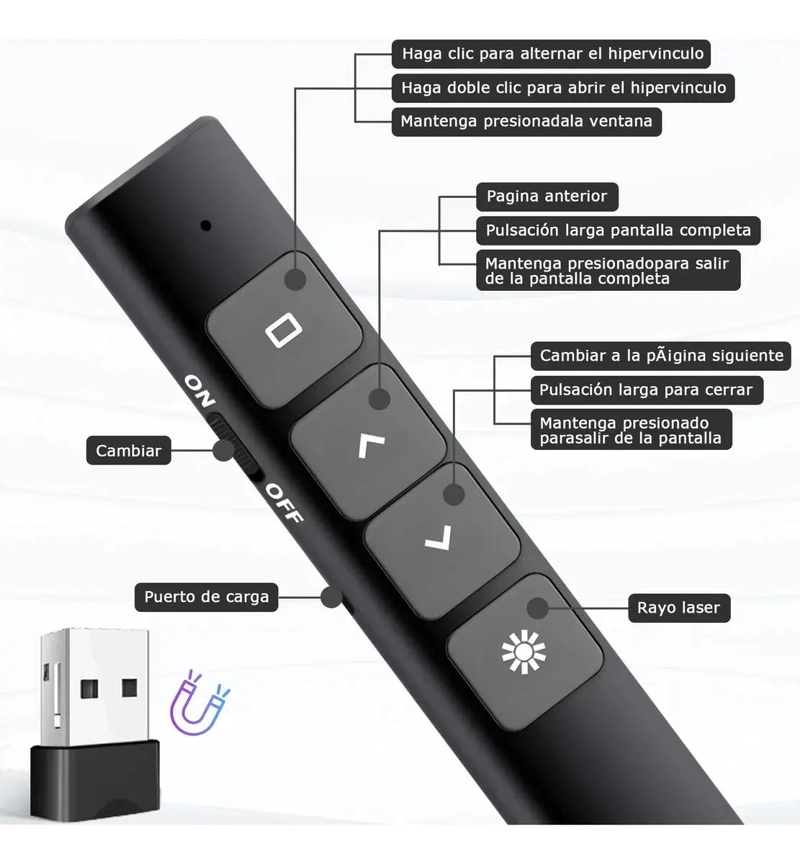 CONTROL REMOTO INALAMBRICO PARA PRESENTACIONES CON PUNTERO LASER - 7