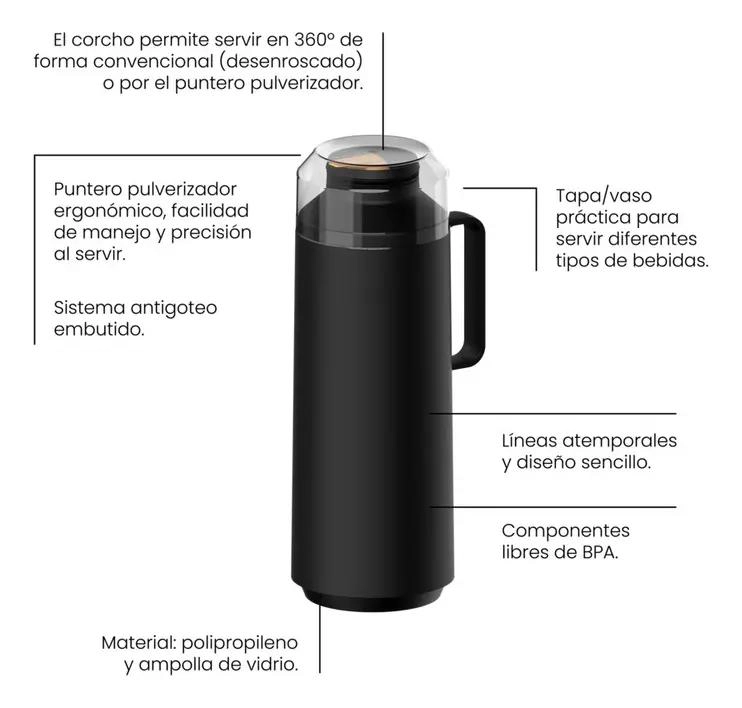 TERMO DE PLASTICO NEGRO CON AMPOLLA DE VIDRIO DE 1 LITRO - 3