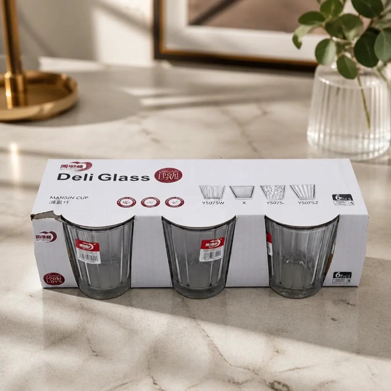 SET DE 6 VASOS DE VIDRIO TALLADOS DE 270 ML PARA BEBIDAS - 1