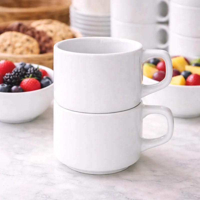 SET DE 6 TAZAS DE PORCELANA APILABLES PARA BEBIDAS CALIENTES - 3