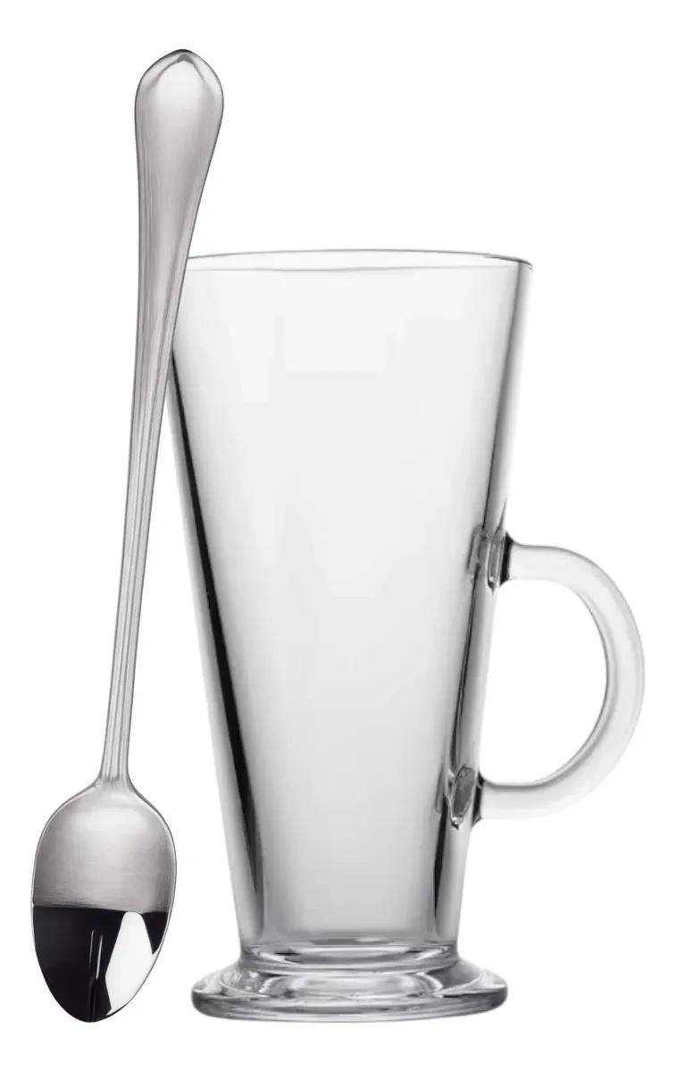 SET DE 6 TAZAS DE VIDRIO CONICAS CON 6 CUCHARAS LARGAS - 2
