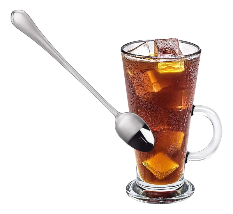SET DE 6 TAZAS DE VIDRIO CONICAS CON 6 CUCHARAS LARGAS - 4