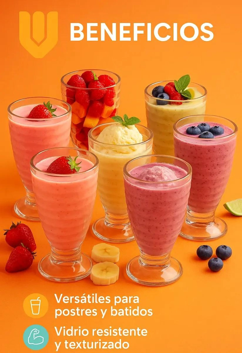 SET DE 6 COPAS DE VIDRIO PARA POSTRES Y BEBIDAS 380 ML - 5
