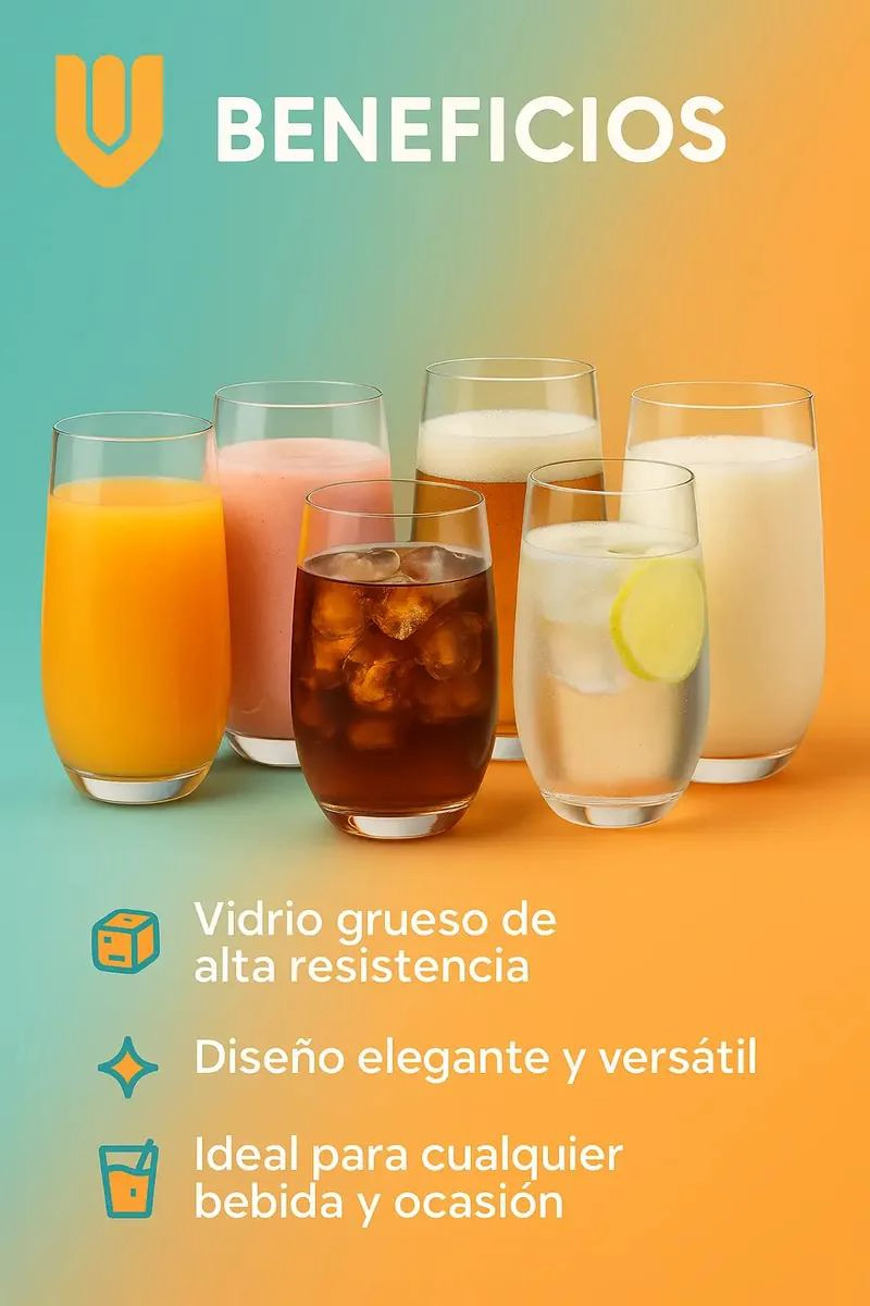 SET DE 6 VASOS DE VIDRIO RESISTENTE DE 520 ML PARA BEBIDAS - 4