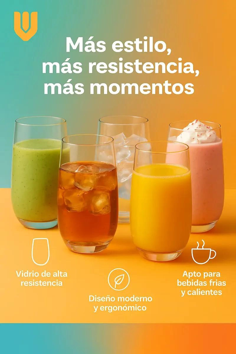 SET DE 6 VASOS DE VIDRIO RESISTENTE DE 520 ML PARA BEBIDAS - 9