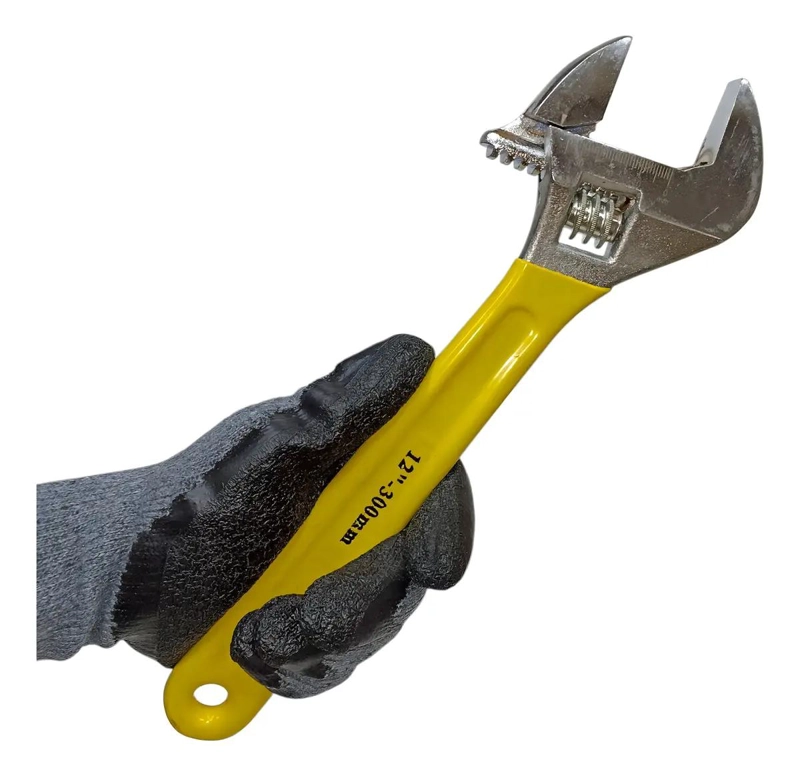 LLAVE FRANCESA 12 PULGADAS ACERO CROMADO AMARILLO ERGONOMICA - 1