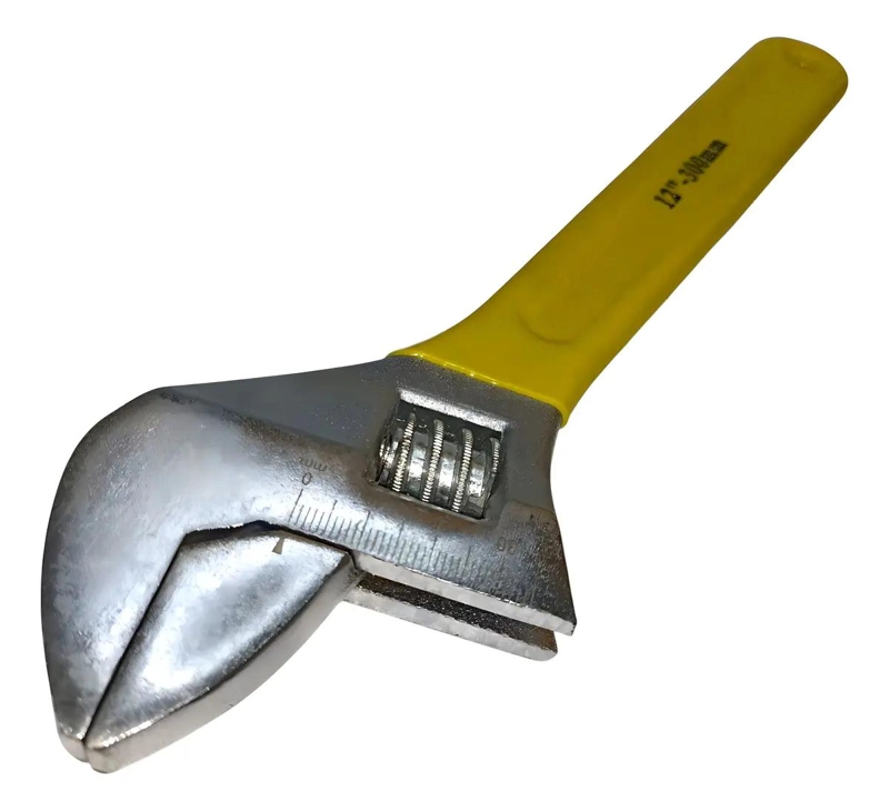 LLAVE FRANCESA 12 PULGADAS ACERO CROMADO AMARILLO ERGONOMICA - 2