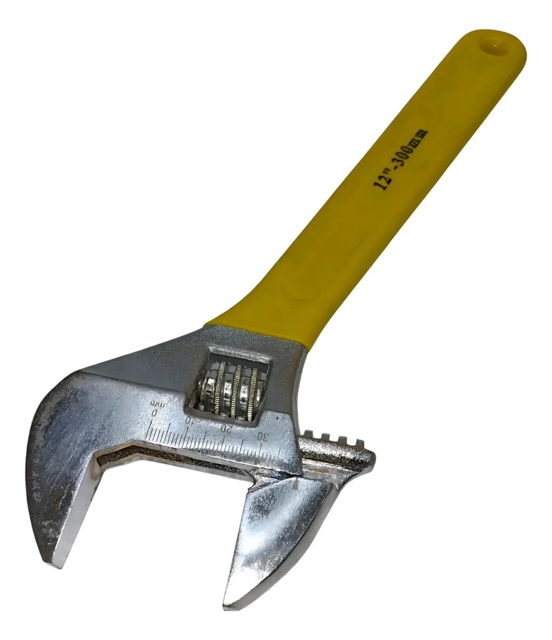 LLAVE FRANCESA 12 PULGADAS ACERO CROMADO AMARILLO ERGONOMICA - 3