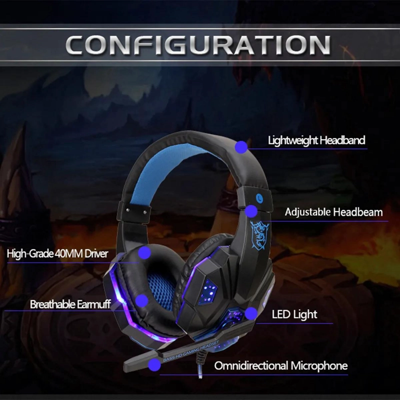 AURICULARES GAMING ESPORTS CON LUZ Y MICROFONO HD - 5