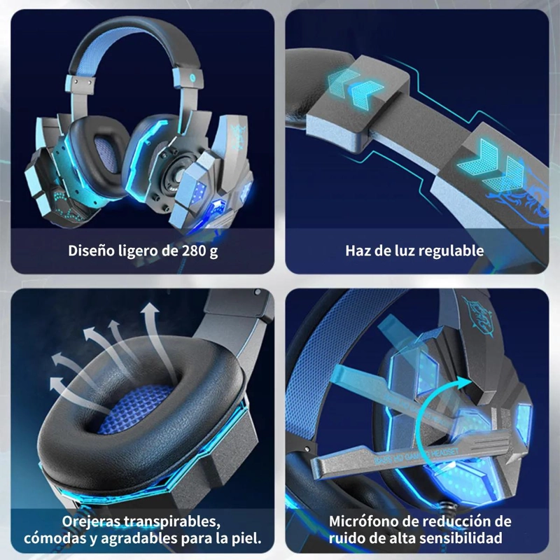 AURICULARES GAMING ESPORTS CON LUZ LED Y MICROFONO - 2