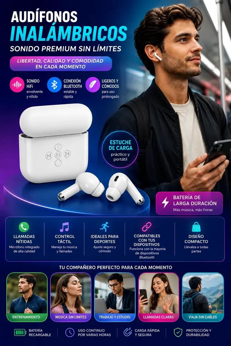 AUDIFONOS IN EAR BLUETOOTH INALAMBRICOS CON ESTUCHE DE CARGA - 2