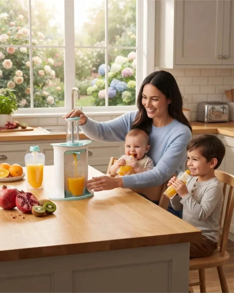 ESTACION DE JUGOS Y PURE S PORTATIL PARA NIÑOS CON 10 BOLSAS REUTILIZABLES - 1