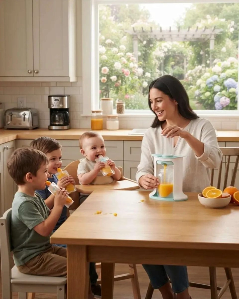 ESTACION DE JUGOS Y PURE S PORTATIL PARA NIÑOS CON 10 BOLSAS REUTILIZABLES - 4