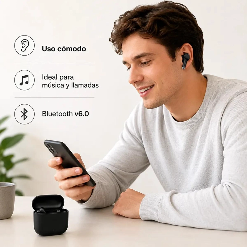 AUDIFONOS INALAMBRICOS BLUETOOTH COMPACTOS COLOR NEGRO - 1