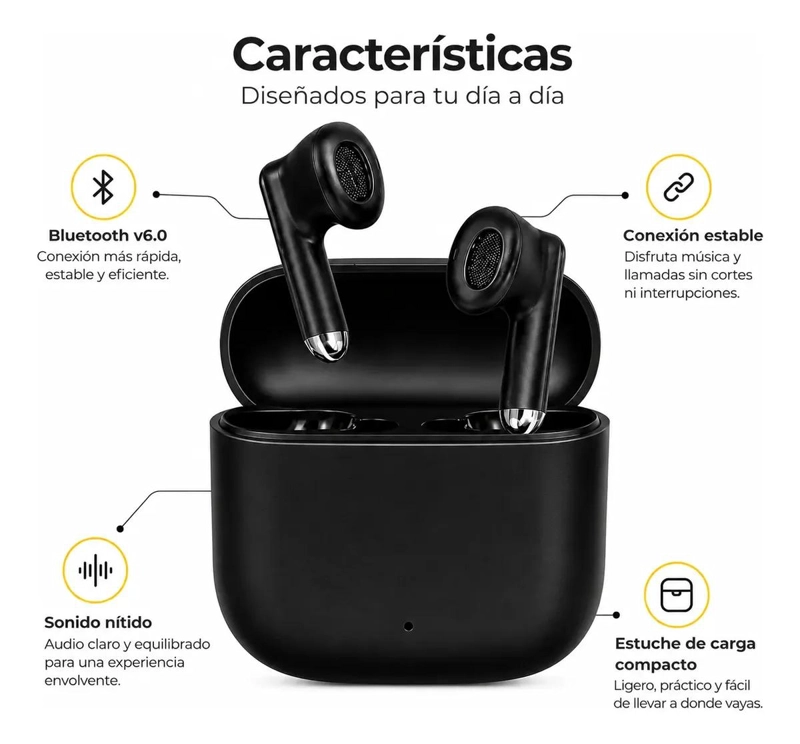 AUDIFONOS INALAMBRICOS BLUETOOTH COMPACTOS COLOR NEGRO - 3
