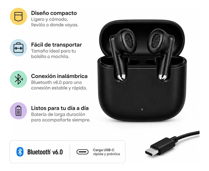 AUDIFONOS INALAMBRICOS BLUETOOTH COMPACTOS COLOR NEGRO - 4