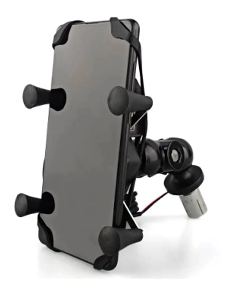 SOPORTE DE CELULAR CON CARGADOR USB PARA MOTO Y ESPEJO - 1