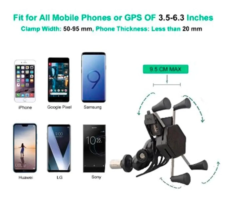 SOPORTE DE CELULAR CON CARGADOR USB PARA MOTO Y ESPEJO - 2