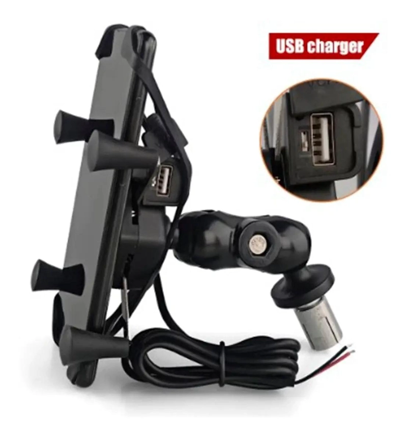 SOPORTE DE CELULAR CON CARGADOR USB PARA MOTO Y ESPEJO - 3