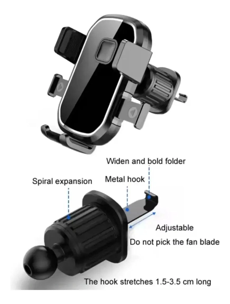 SOPORTE AJUSTABLE PARA CELULAR EN REJILLA DE AUTO NEGRO - 2