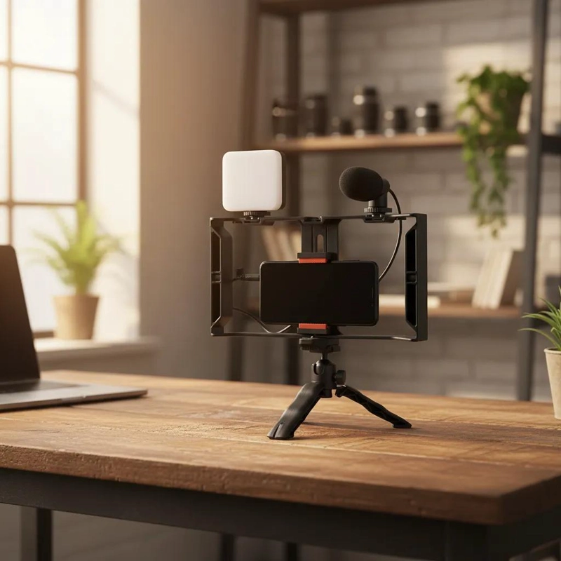 KIT DE GRABACION 5 EN 1 PARA VLOG CON LUZ Y MICROFONO - 5