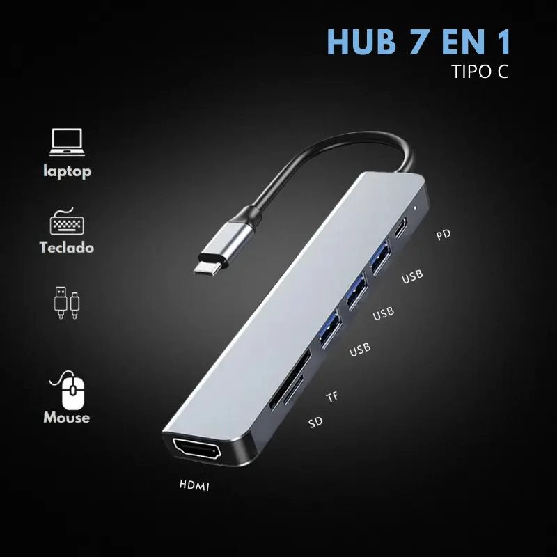 HUB 7 EN 1 TIPO C CON HDMI, USB Y LECTOR DE TARJETAS - 5
