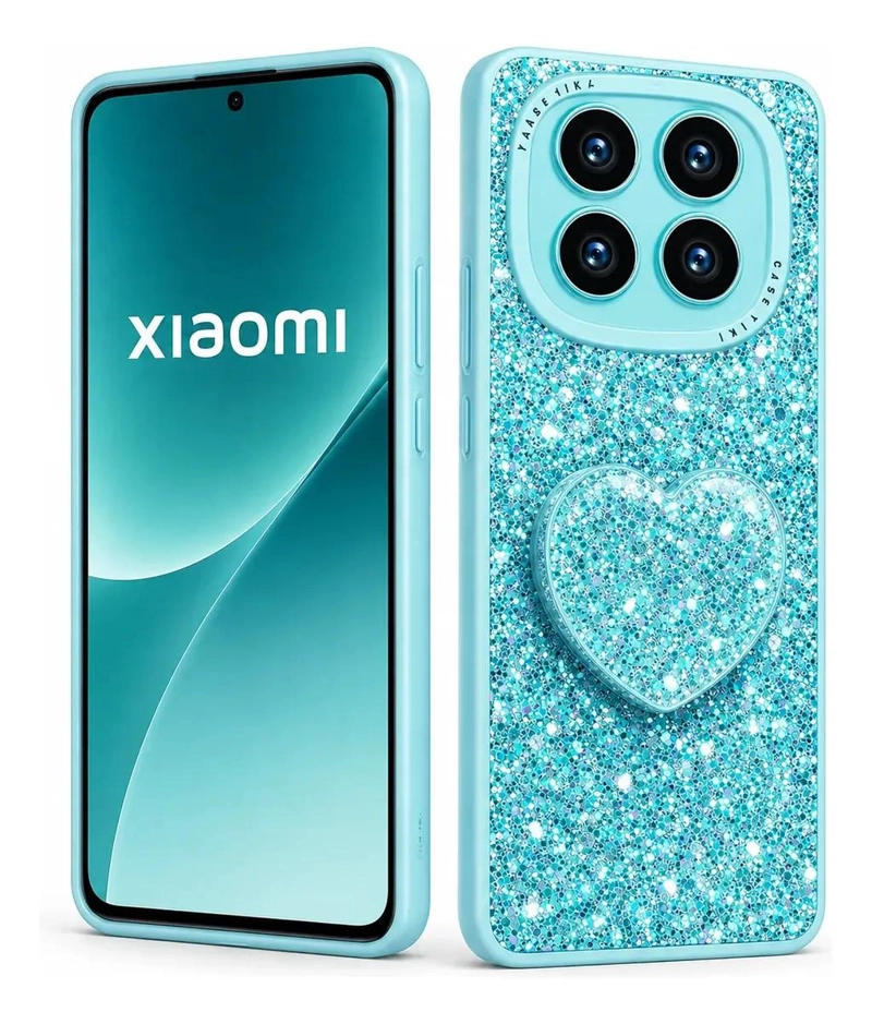 CARCASA GLITTER TURQUESA CON POP SOCKET PARA XIAOMI REDMI NOTE 14 PRO - 1