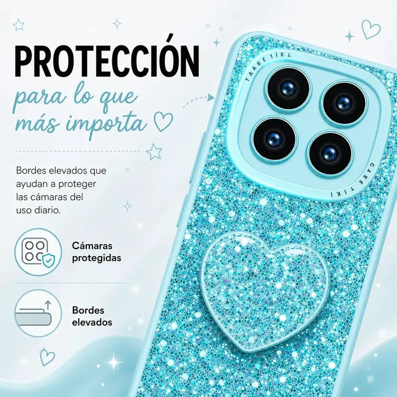 CARCASA GLITTER TURQUESA CON POP SOCKET PARA XIAOMI REDMI NOTE 14 PRO - 2