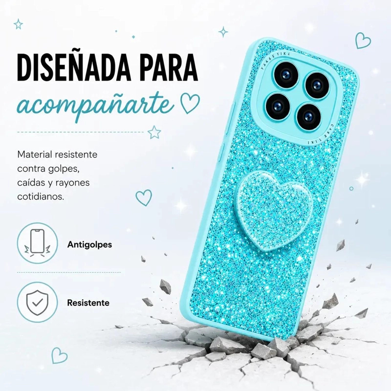 CARCASA GLITTER TURQUESA CON POP SOCKET PARA XIAOMI REDMI NOTE 14 PRO - 8