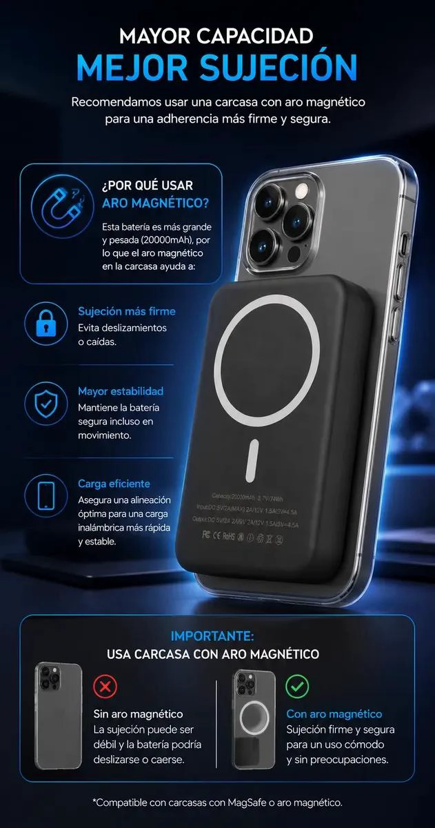BATERIA EXTERNA MAGNE TICA 20000MAH CON CARGA INALAMBRICA - 4