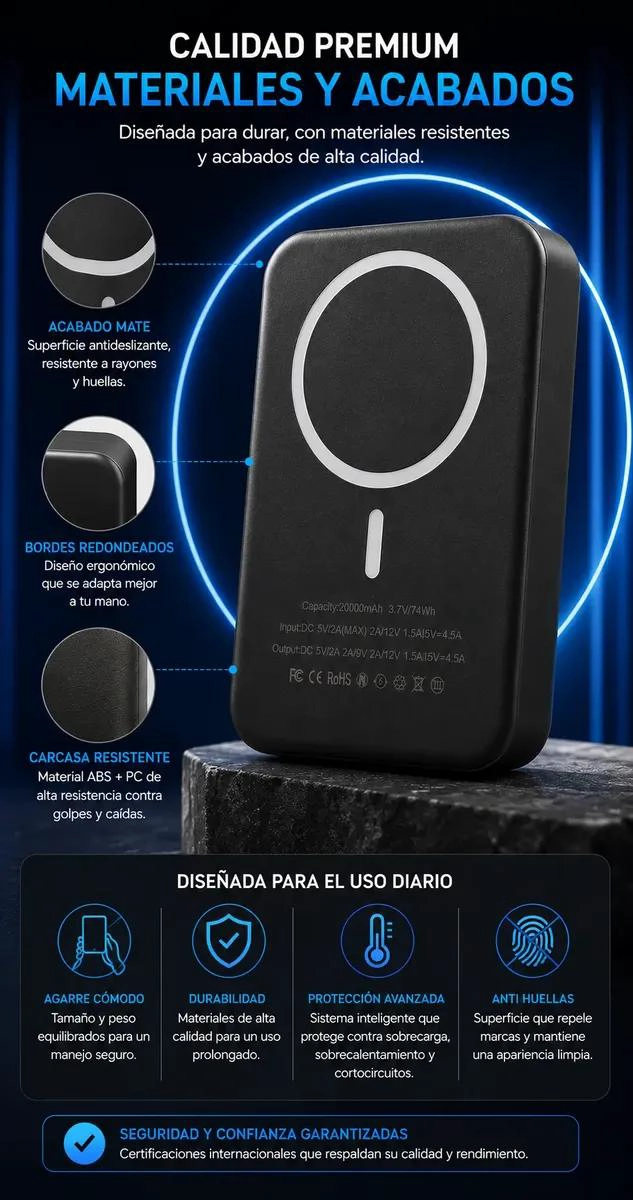 BATERIA EXTERNA MAGNE TICA 20000MAH CON CARGA INALAMBRICA - 7