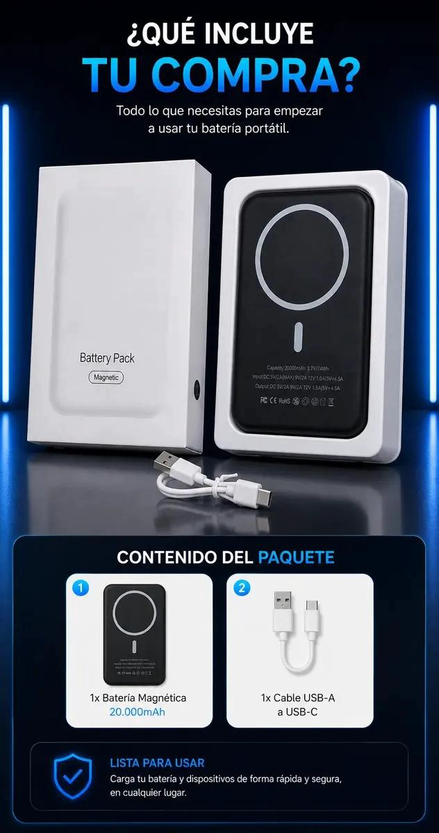BATERIA EXTERNA MAGNE TICA 20000MAH CON CARGA INALAMBRICA - 8