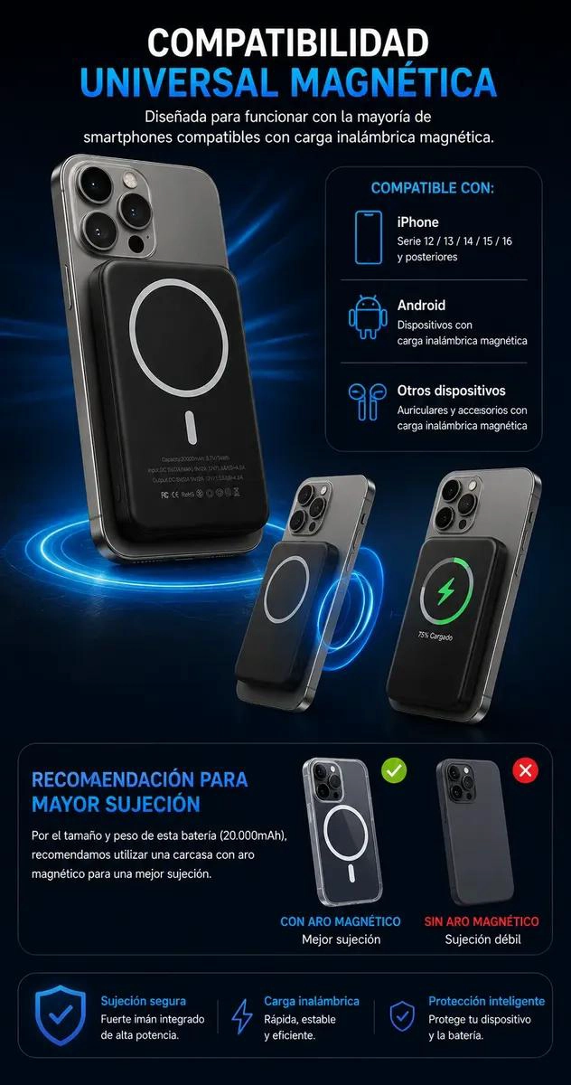 BATERIA EXTERNA MAGNE TICA 20000MAH CON CARGA INALAMBRICA - 9