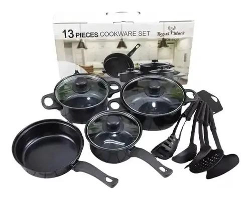 JUEGO DE COCINA 13 PIEZAS CON OLLAS, SARTE N Y UTENSILIOS EN NEGRO - 3