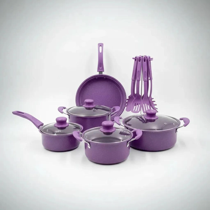 SET DE OLLAS ANTIADHERENTES 14 PIEZAS EN COLOR MORADO - 5