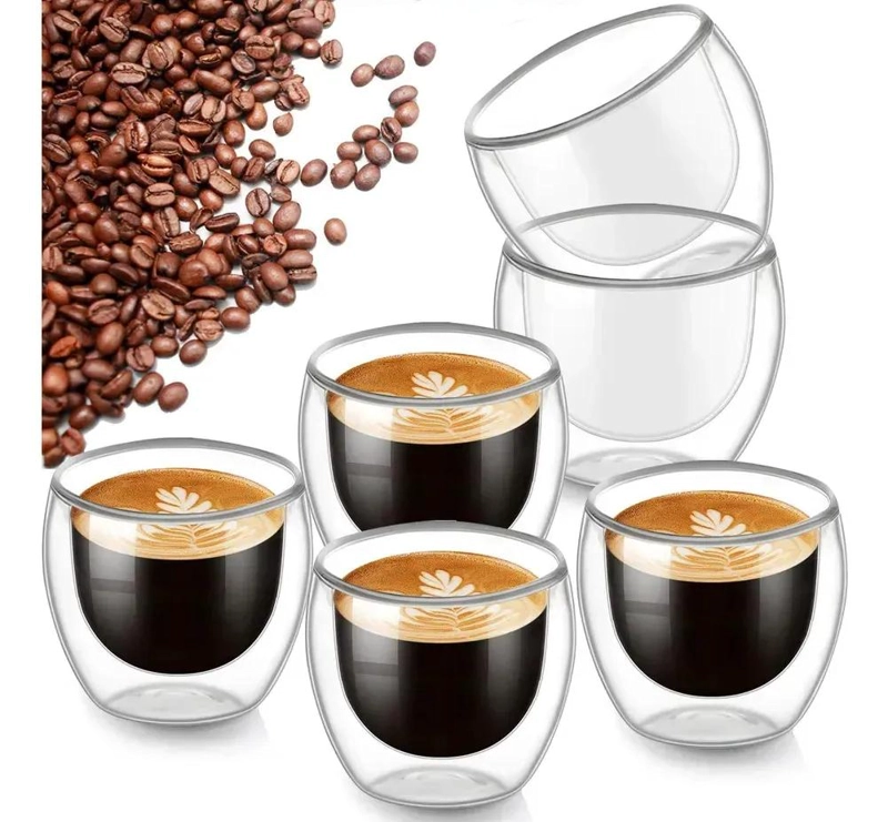 SET DE 6 TAZAS DE DOBLE VIDRIO PARA CAFE  ESPRESSO 80ML - 1