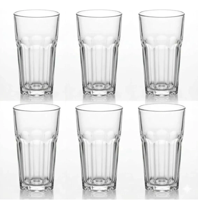 SET DE 6 VASOS DE VIDRIO HEXAGONALES PARA BEBIDAS 470ML - 1