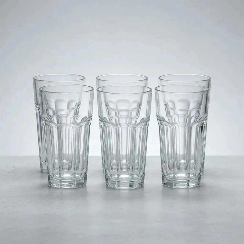 SET DE 6 VASOS DE VIDRIO HEXAGONALES PARA BEBIDAS 470ML - 7