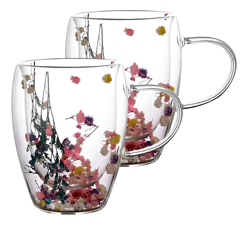 SET DE 2 TAZAS MUG DOBLE PARED CON FLORES ETERNAS 350ML - 1