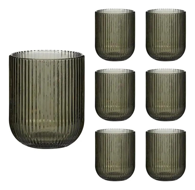 SET DE 6 VASOS ACANALADOS ORIGAMI 250ML COLOR GRIS - 1