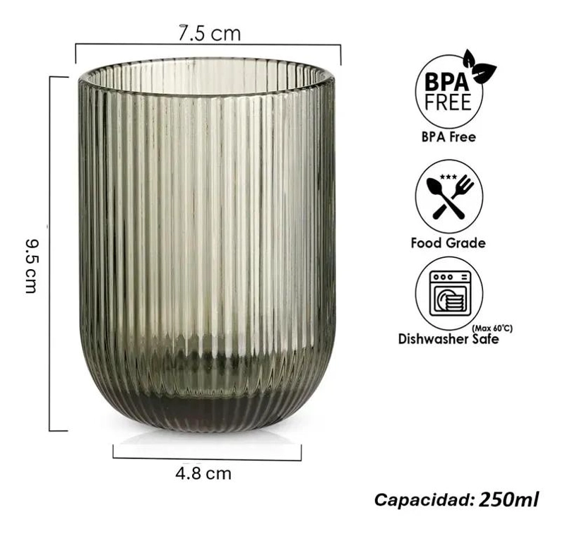SET DE 6 VASOS ACANALADOS ORIGAMI 250ML COLOR GRIS - 5