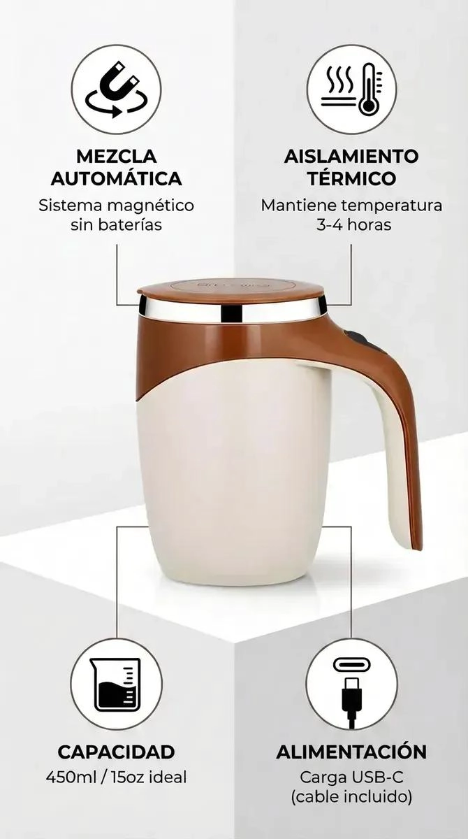 TAZA BATIDORA MAGNE TICA RECARGABLE USB PARA BEBIDAS CALIENTES Y FRIAS - 8