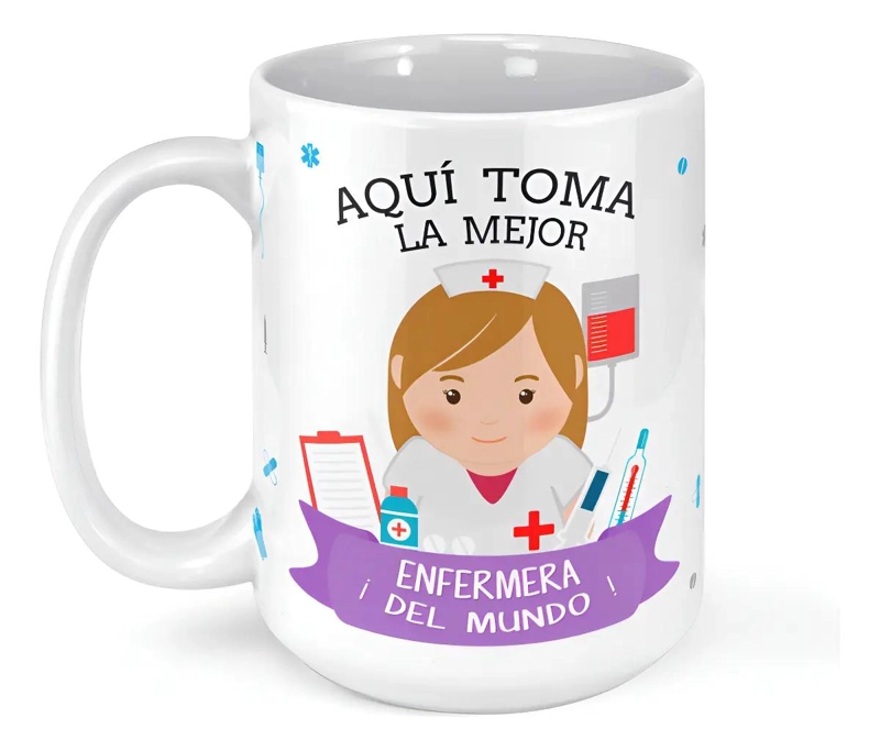 TAZA GRANDE BLANCA PARA ENFERMERA CON DISEÑO ESPECIAL - 3
