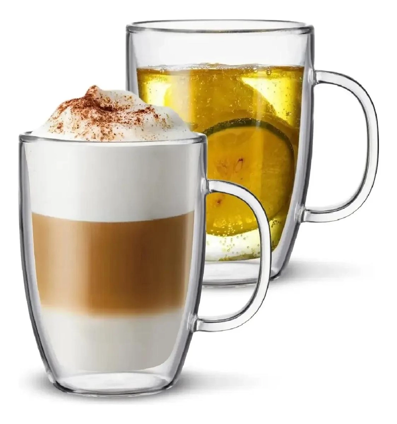 TAZAS DE VIDRIO DOBLE PARED PARA CAFE  Y TE  350ML - 1