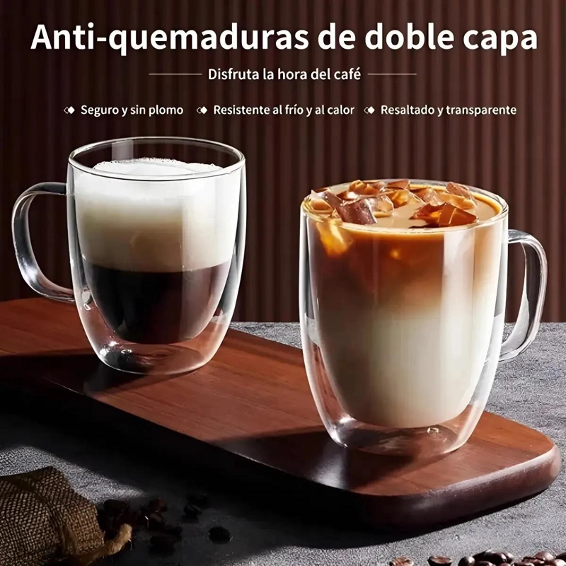TAZAS DE VIDRIO DOBLE PARED PARA CAFE  Y TE  350ML - 3