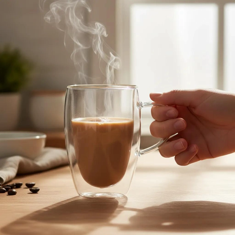 TAZAS DE VIDRIO DOBLE PARED PARA CAFE  Y TE  350ML - 4